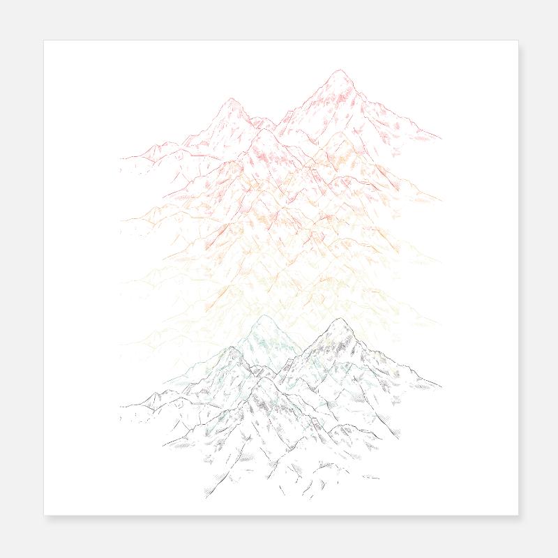 Vivid Mountain Range Illustration Poster 8" x 8" (20x20 cm)