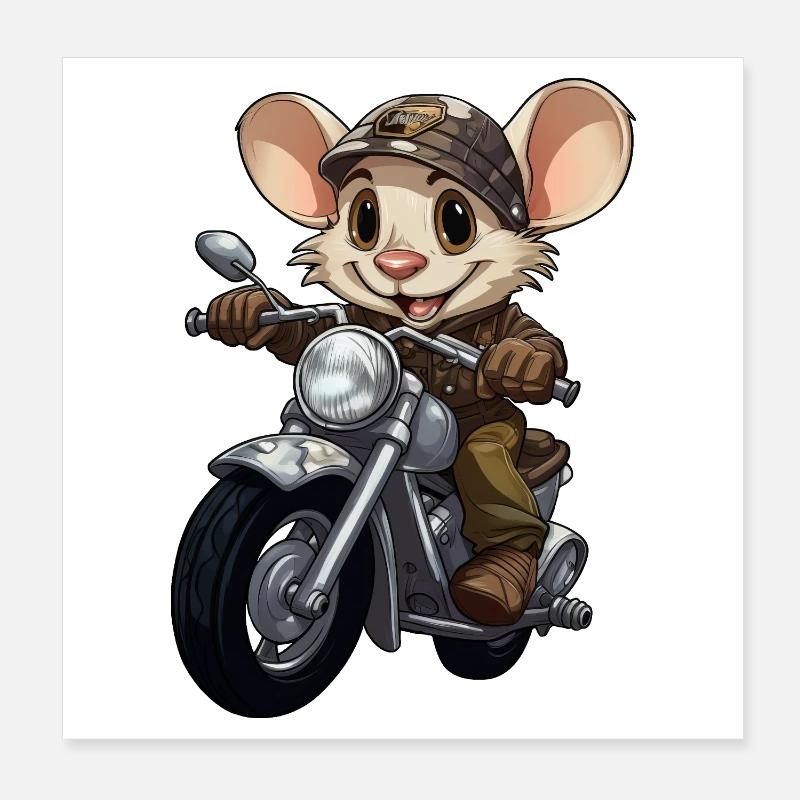 Mäuschen Motorrad / Motorradfahrer Mäuschen Poster 20x20 cm