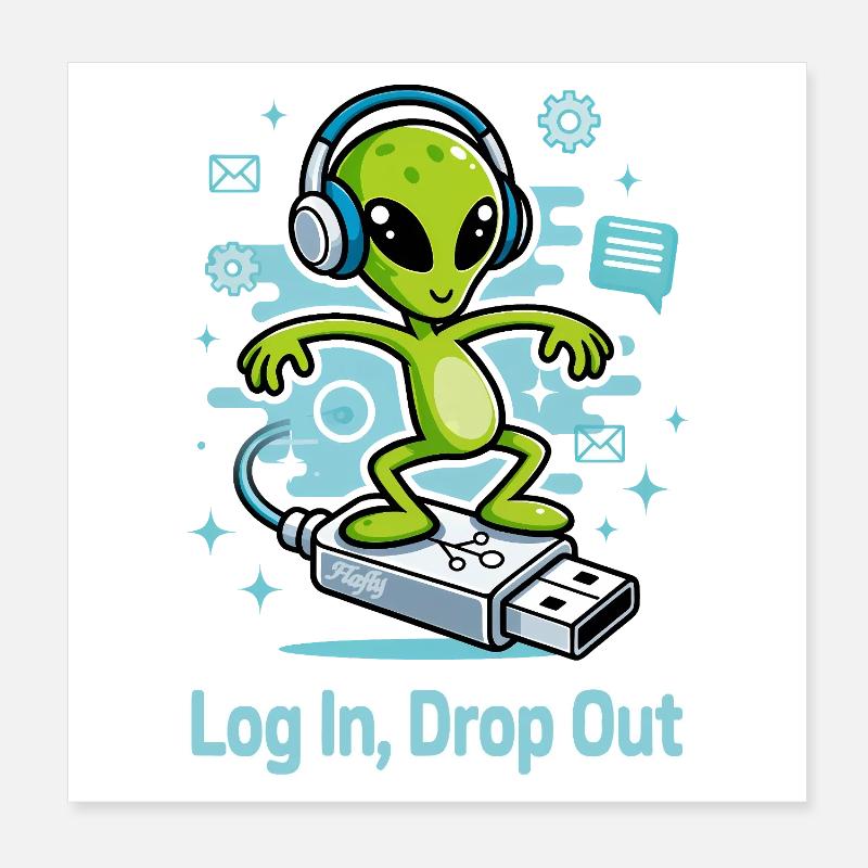 👽 Alien auf dem USB-Surf Poster 20x20 cm