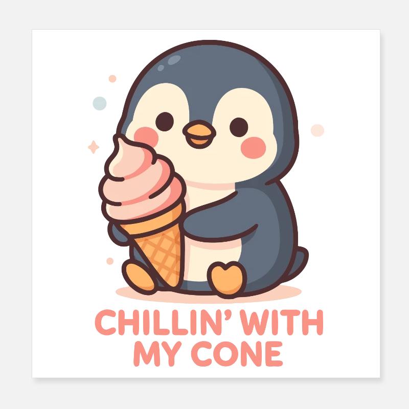 Niedlicher Pinguin mit Eistüte Design Poster 20x20 cm