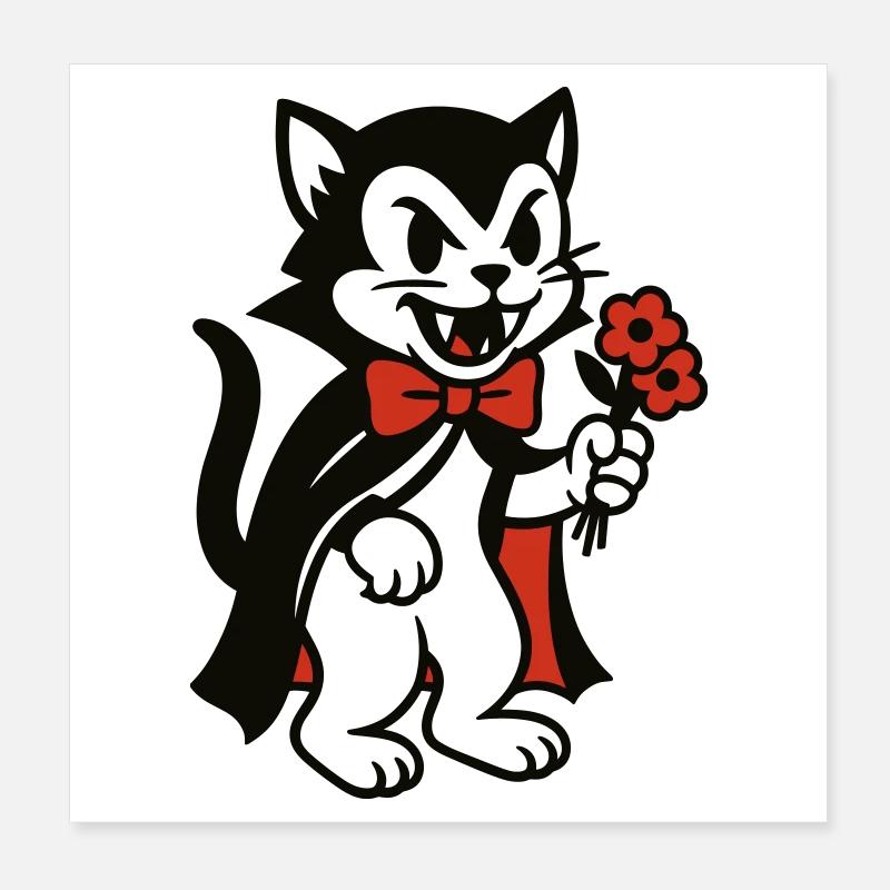Chat Dracula avec bouquet de fleurs Poster 20 x 20 cm