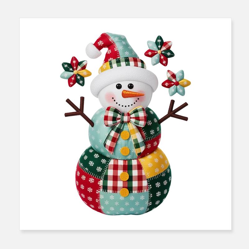 Patchwork Schneemann Feiertagsstimmung Poster 20x20 cm