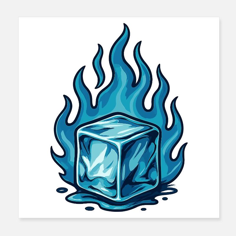 Burning Frozen Block – Flame Art Poster 20x20 cm