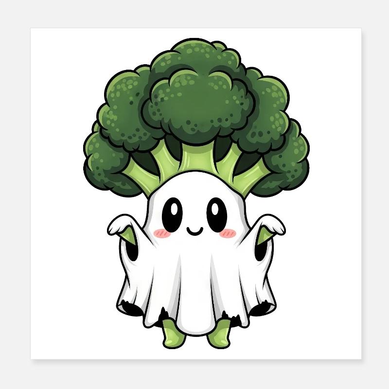 Cute Halloween Broccoli Ghost Ghost Costume Poster 8" x 8" (20x20 cm)