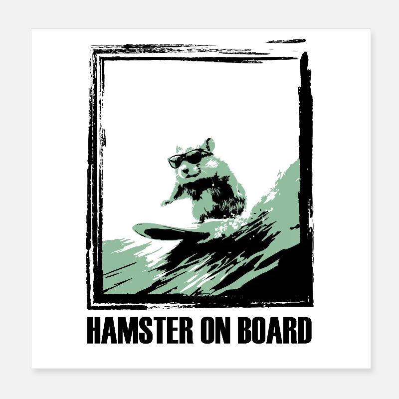 Hamster on surfboard Poster 8" x 8" (20x20 cm)