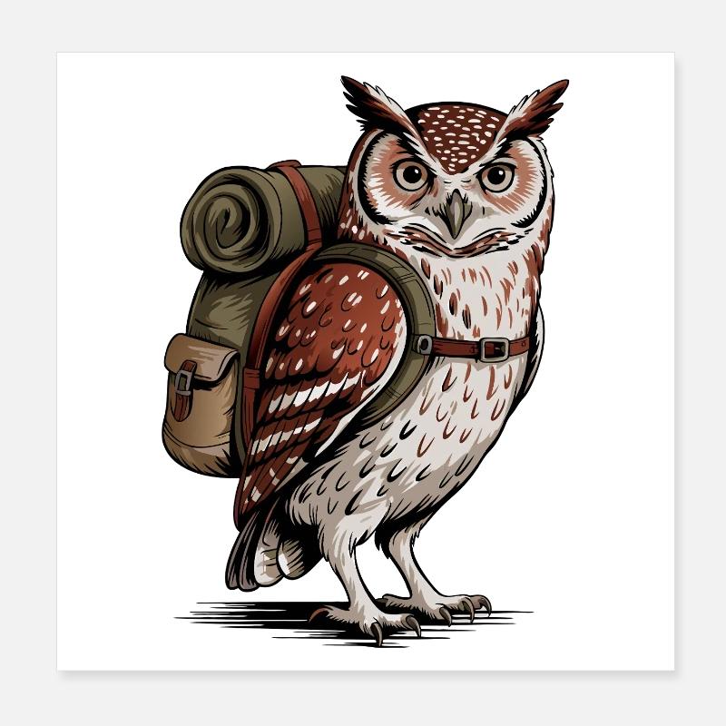 Wald-Eule mit Rucksack Poster 20x20 cm