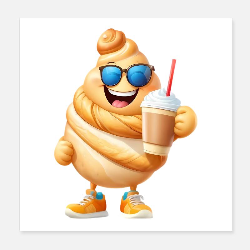 Croissant mit Kaffee Poster 20x20 cm