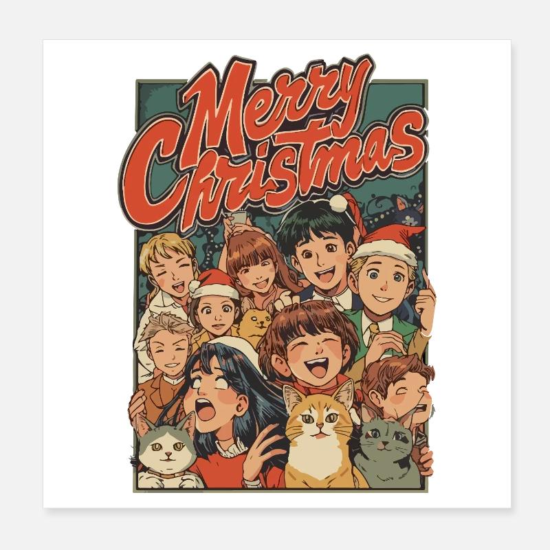 Retro Weihnachtskinder Katzen Cartoon Poster 20x20 cm