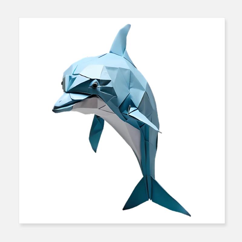 Blue Low-Poly Dolphin Poster 8" x 8" (20x20 cm)