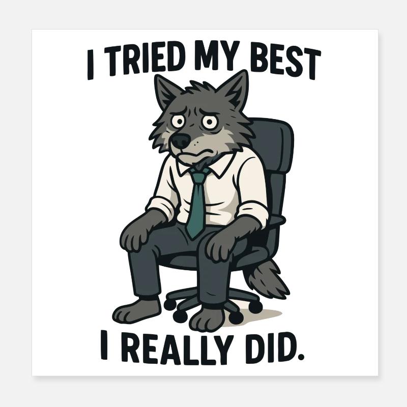 Loup de bureau avec cravate Poster 20 x 20 cm