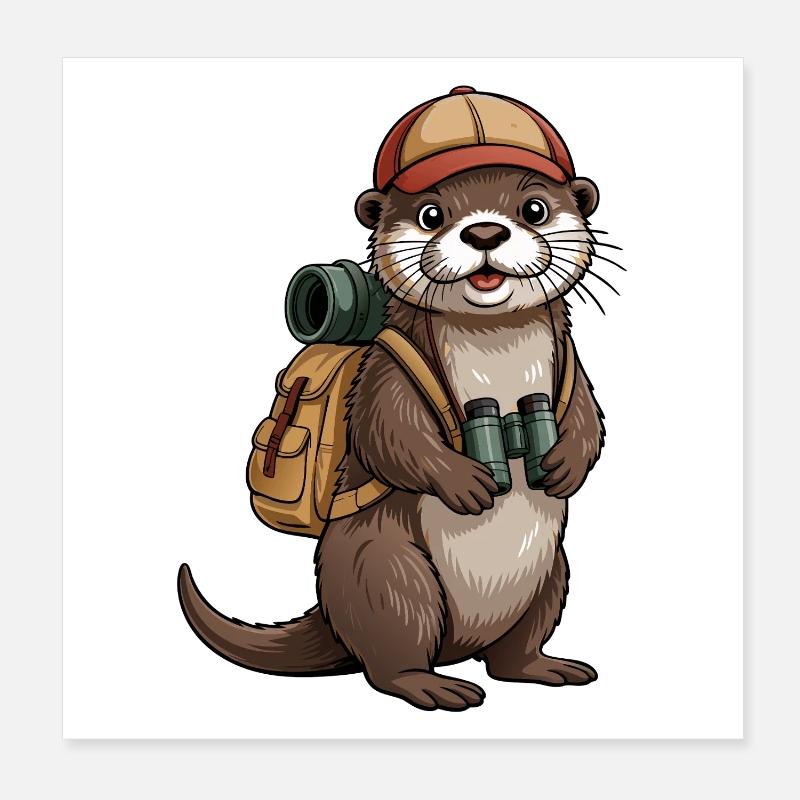 Loutre en look de trekking Poster 20 x 20 cm