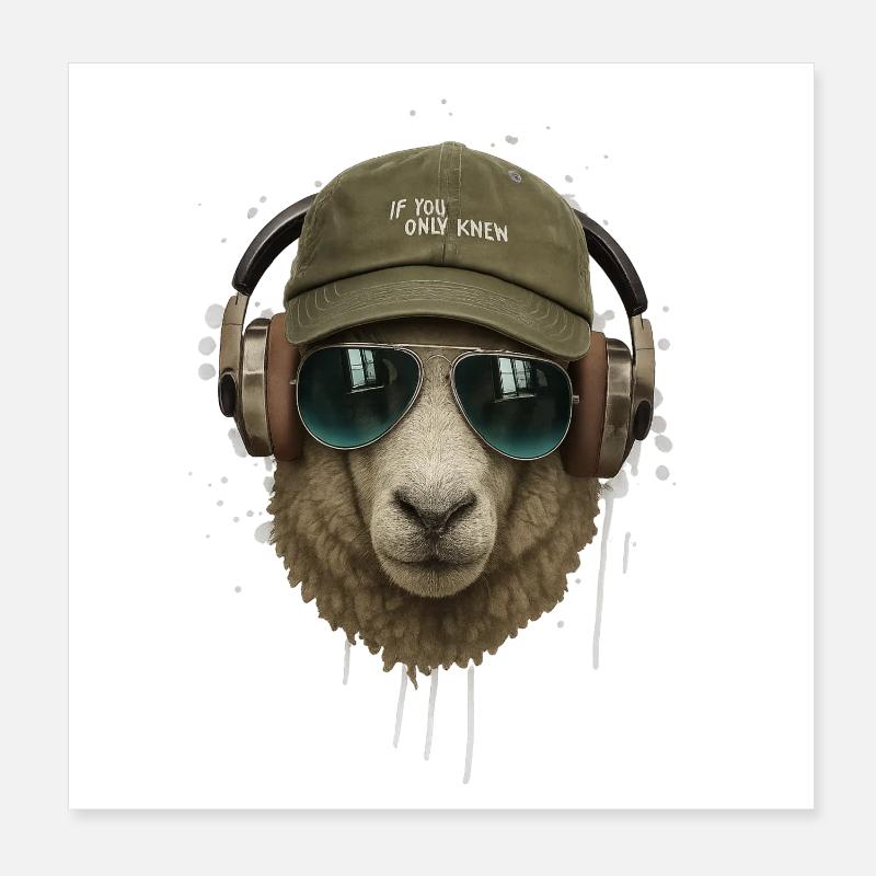 Moutons avec casque style rétro Poster 20 x 20 cm