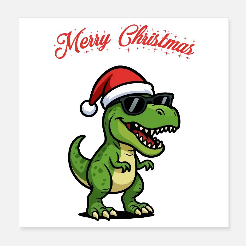 Dino de Noël avec des lunettes de soleil Poster 20 x 20 cm