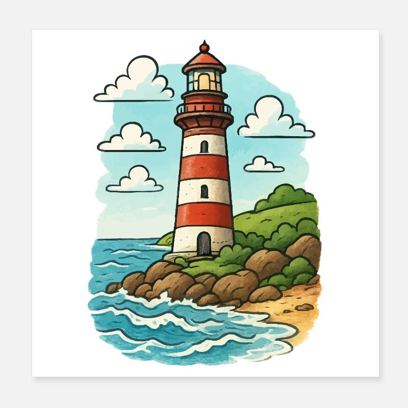 Phare sur le sentier côtier Poster 20 x 20 cm