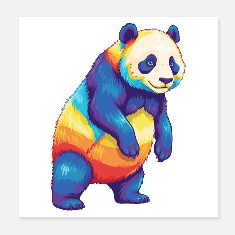 Aquarelle colorée panda arc-en-ciel Pop Art Poster 20 x 20 cm