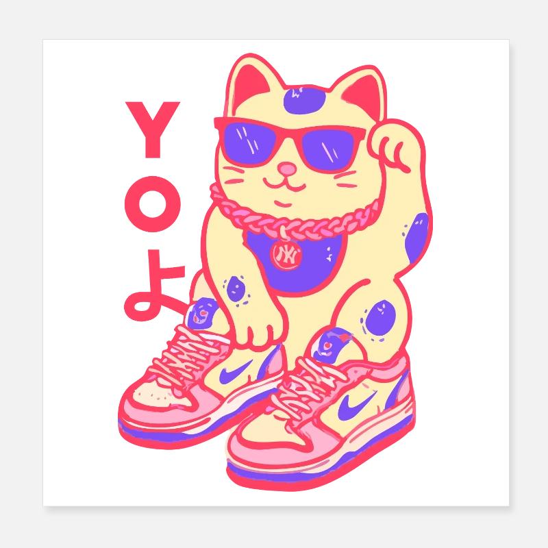 Chat basket néon Kawaii Maneki Poster 20 x 20 cm
