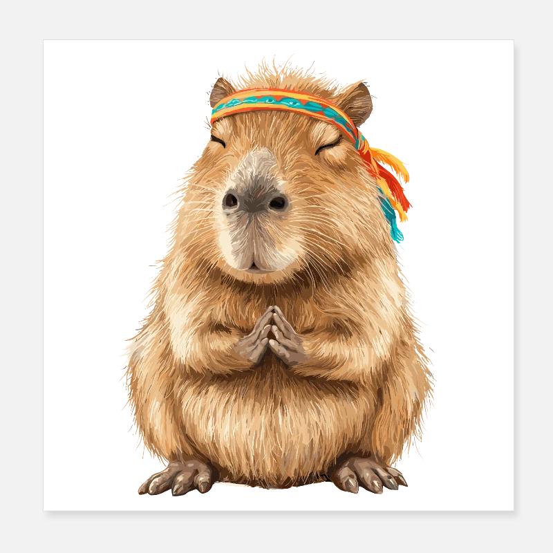 Capybara en pose de méditation avec bandeau Poster 20 x 20 cm