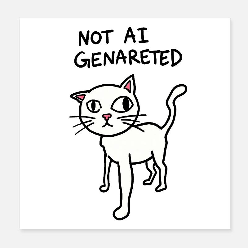 Not AI Generated - Weird Cat Meme - AI satire Poster 8" x 8" (20x20 cm)