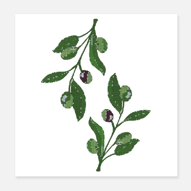 Rameaux d’olivier en vert mosaïque Poster 20 x 20 cm