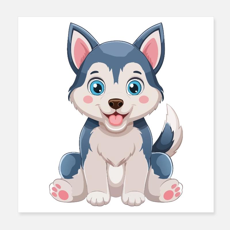 Dessin animé de chiot Husky câlin Poster 20 x 20 cm