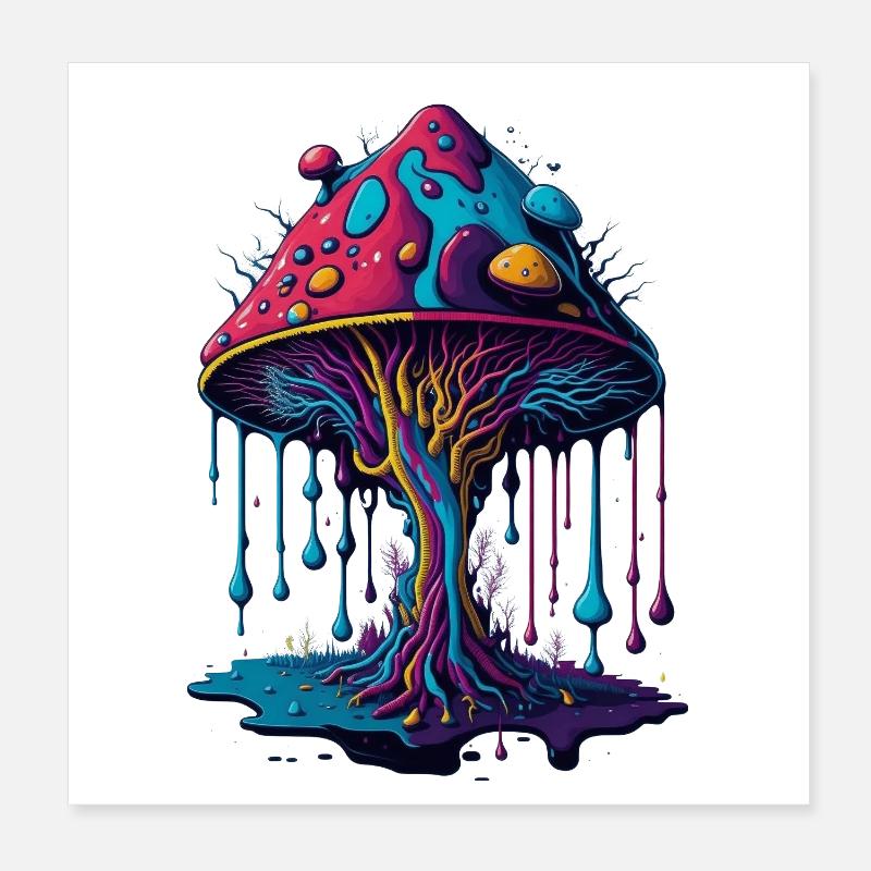 Forêt de champignons psychédélique lumineuse Poster 20 x 20 cm
