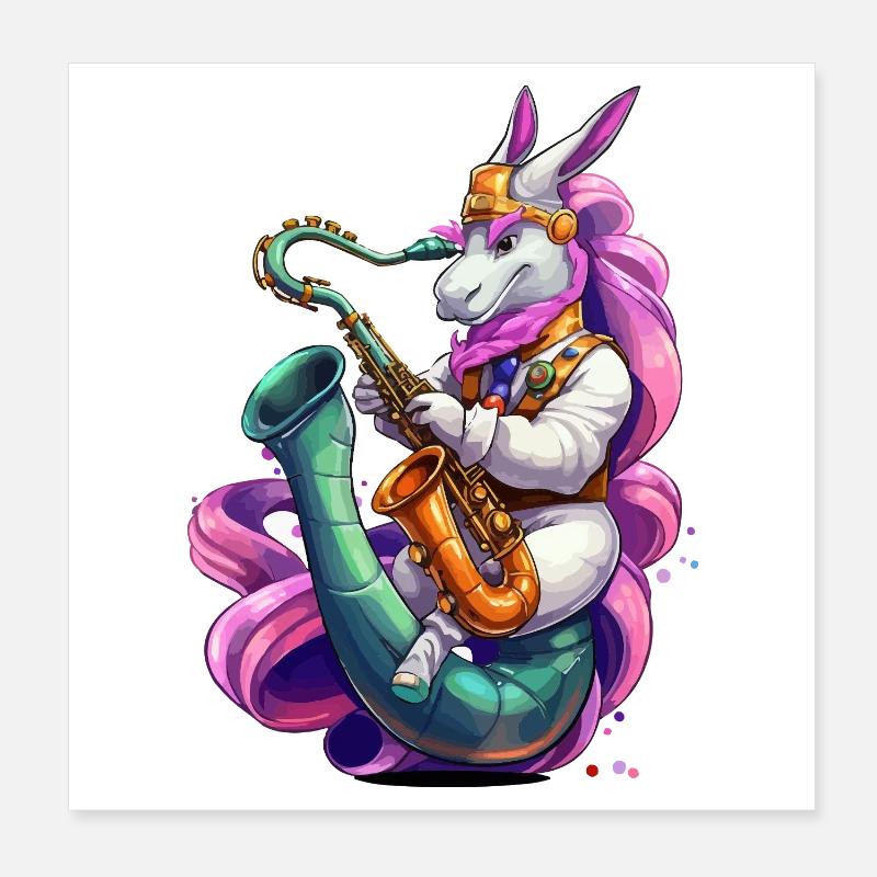 Sparkling Unicorn Saxophone Poster 8" x 8" (20x20 cm)