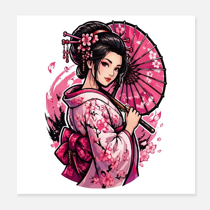 Kimono Geisha à la Fleur de cerisier Poster 20 x 20 cm