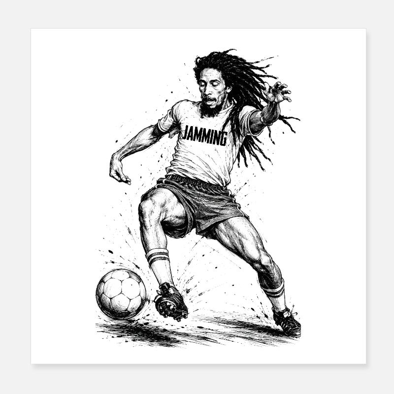 Jammin Kick Dreadlock Fußballheld - Poster 20x20 cm - Weiß