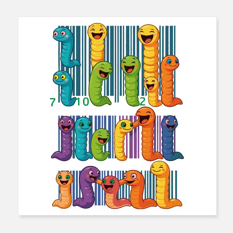 Colorful Worm Barcode Collection Poster 8" x 8" (20x20 cm)