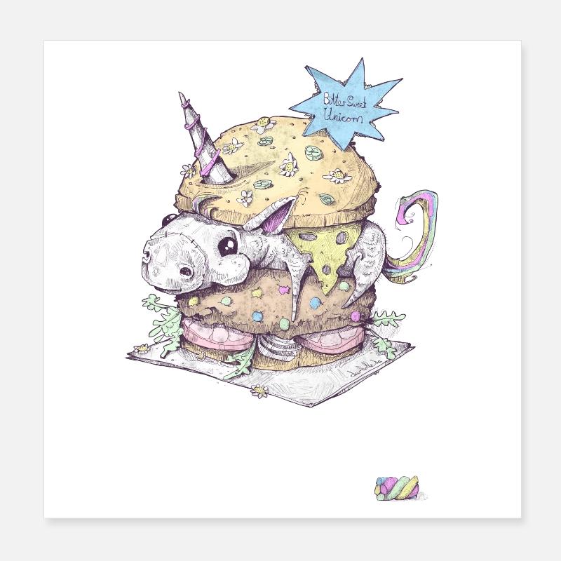 Einhorn Burger Poster 20x20 cm
