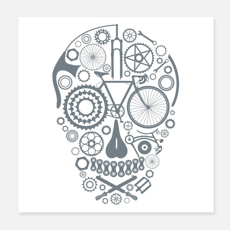 Bicycle Skull grey Poster 20x20 cm