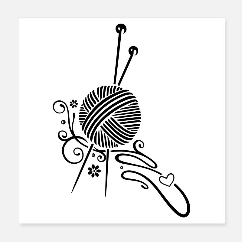 Stricken, Handarbeiten, Stricknadeln Wolle Poster 20x20 cm