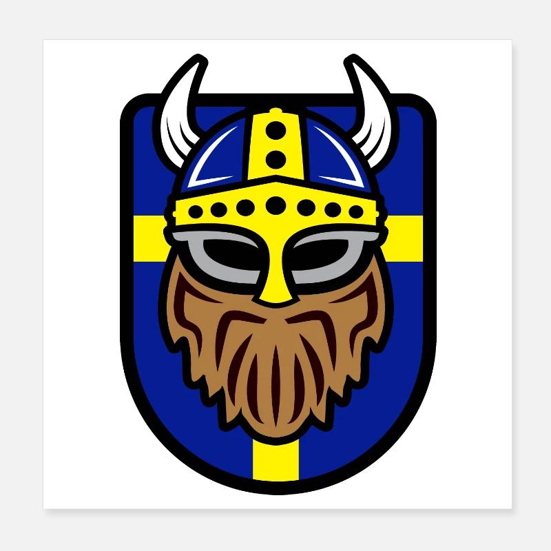 Cooler Wikinger mit Schwedischer Flagge Poster 20x20 cm