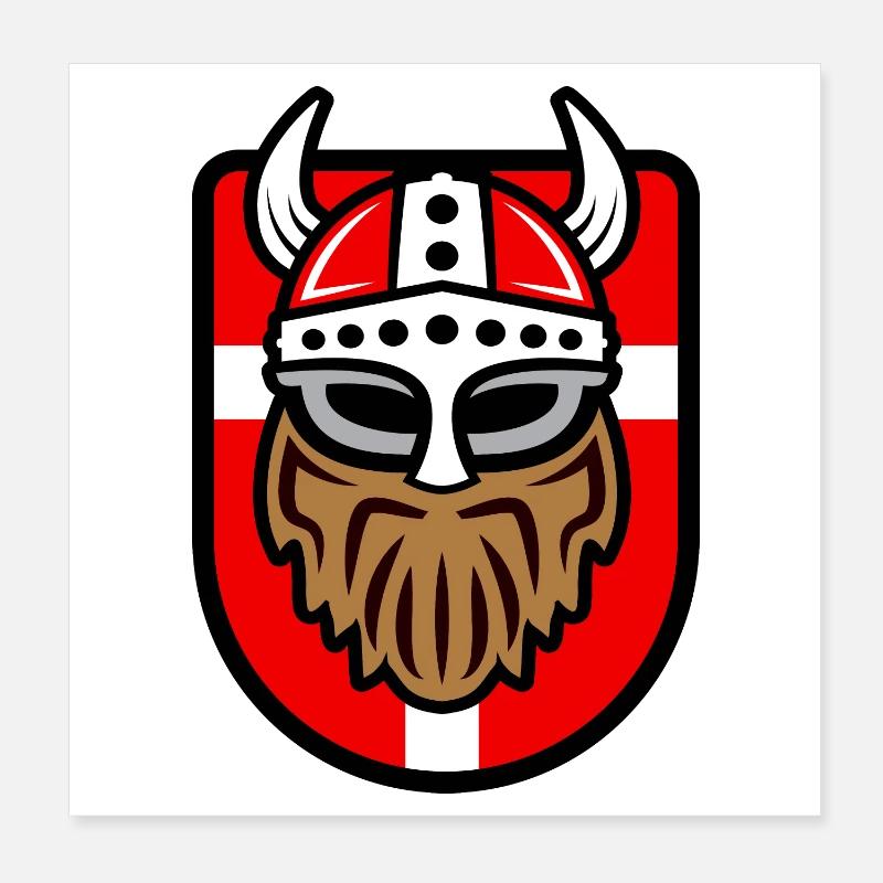 Cooler Wikinger mit Dänischer Flagge Poster 20x20 cm