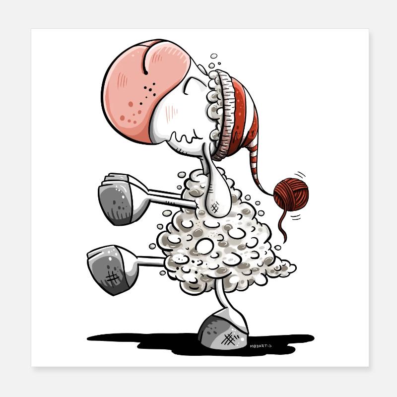 Sleepwalker sheep with sleeping cap Poster 8" x 8" (20x20 cm)