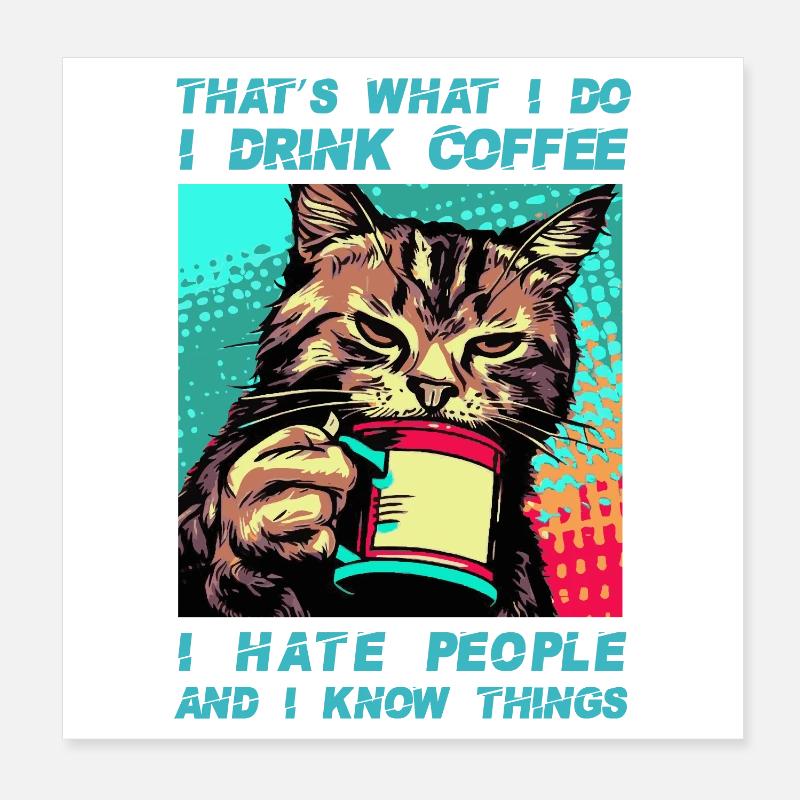 Café avec un chat Poster 20 x 20 cm
