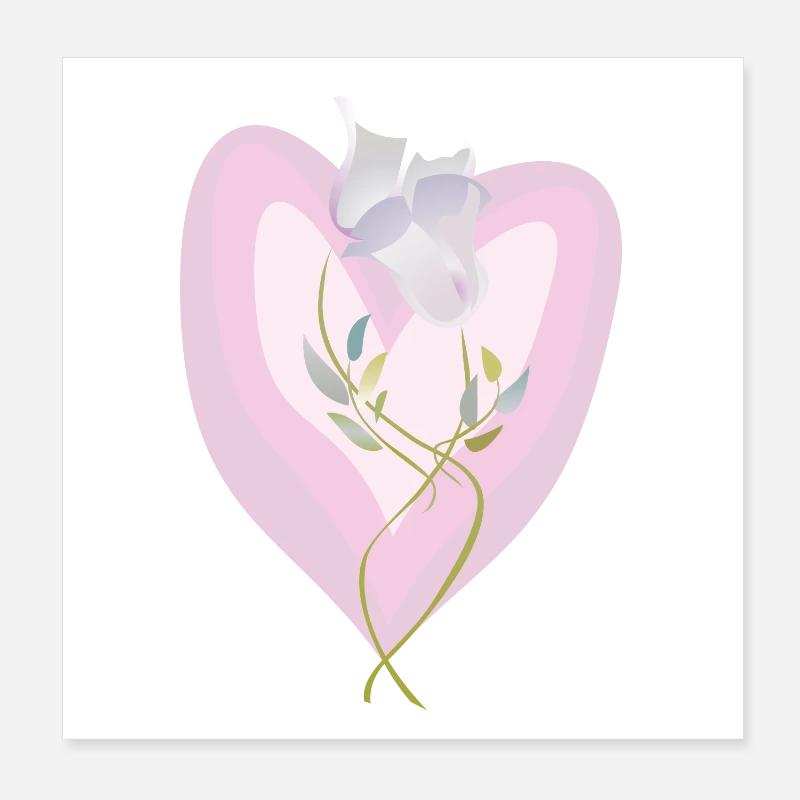 Illustration de coeur de tulipe blanche douce Poster 20 x 20 cm