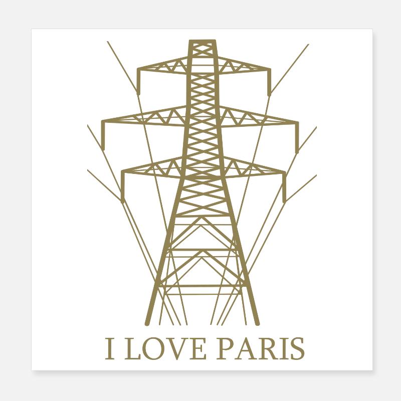 Ironique, j’adore Paris Tour Eiffel comme pôle électrique Poster 20 x 20 cm