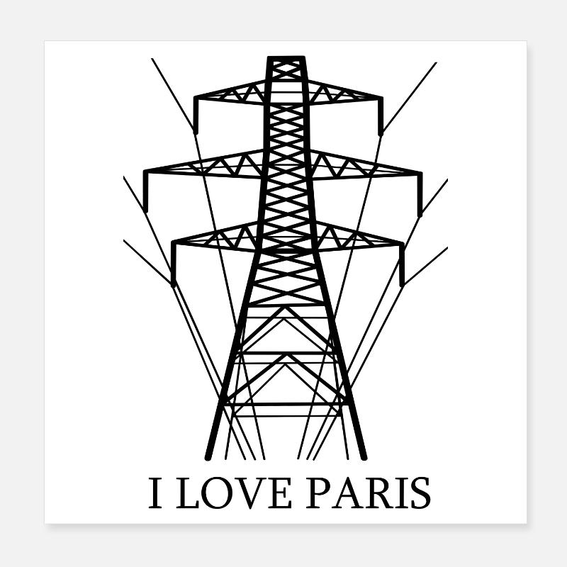 Ironisch Ich liebe Paris Eiffelturm als Strommast Poster 20x20 cm