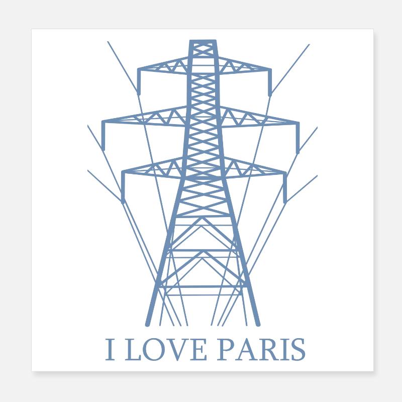 Ironique, j’adore Paris Tour Eiffel comme pôle électrique Poster 20 x 20 cm