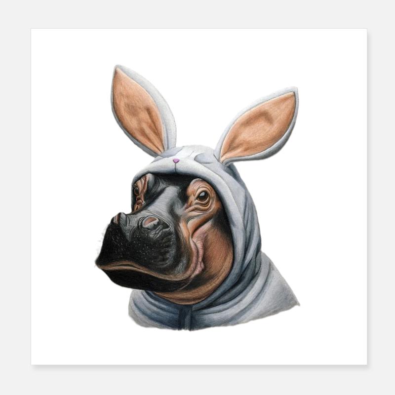 Nilpferd Bunny weiß Poster 20x20 cm
