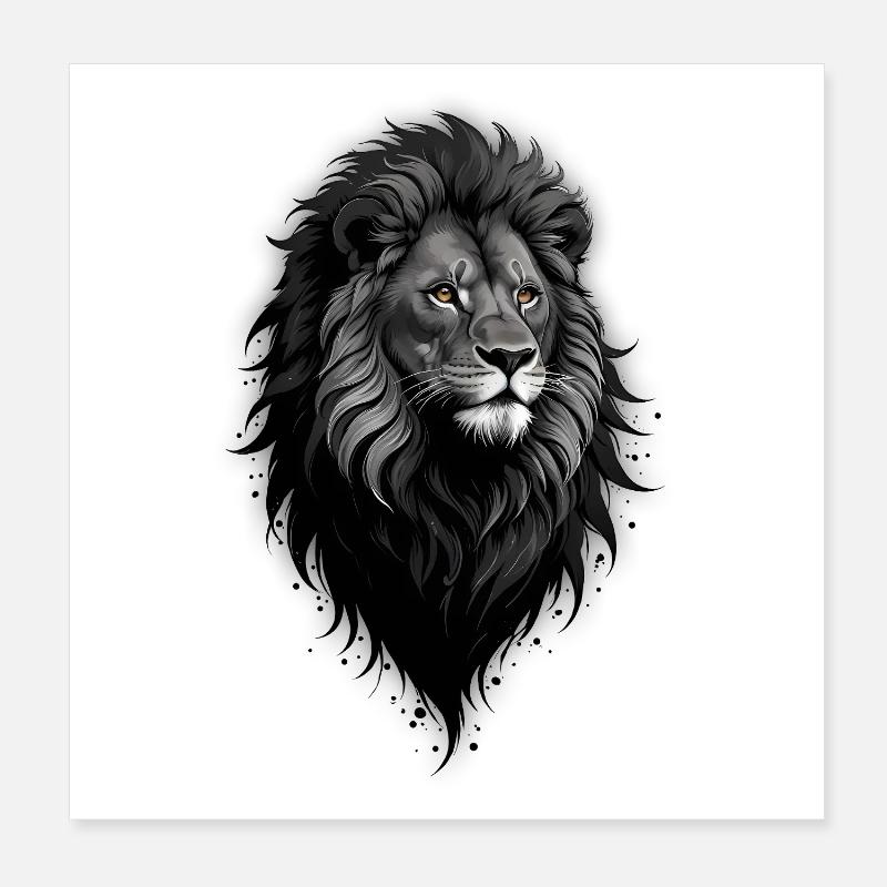 Ein eindrucksvolles Porträt eines Löwen in Schwarztönen Poster 20x20 cm