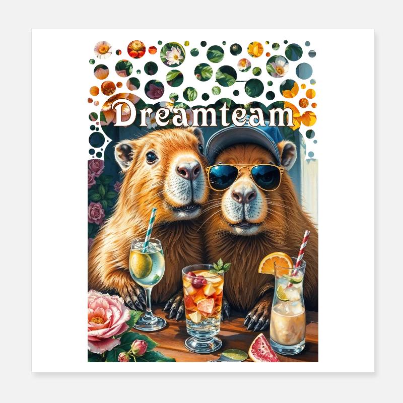 Dreamteam Capybara Couple Teamwork Freizeit Poster 20x20 cm