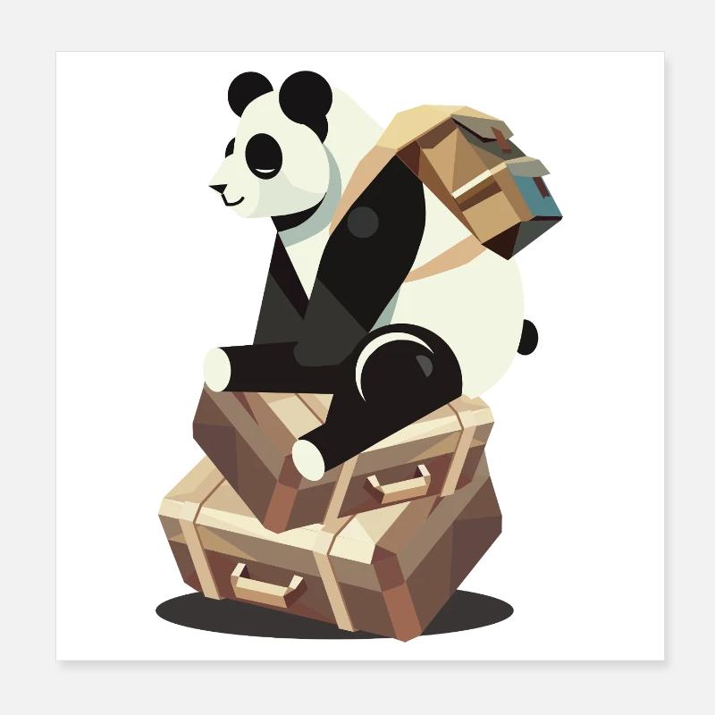 Panda sitting on suitcases, ready for new adventures Poster 8" x 8" (20x20 cm)
