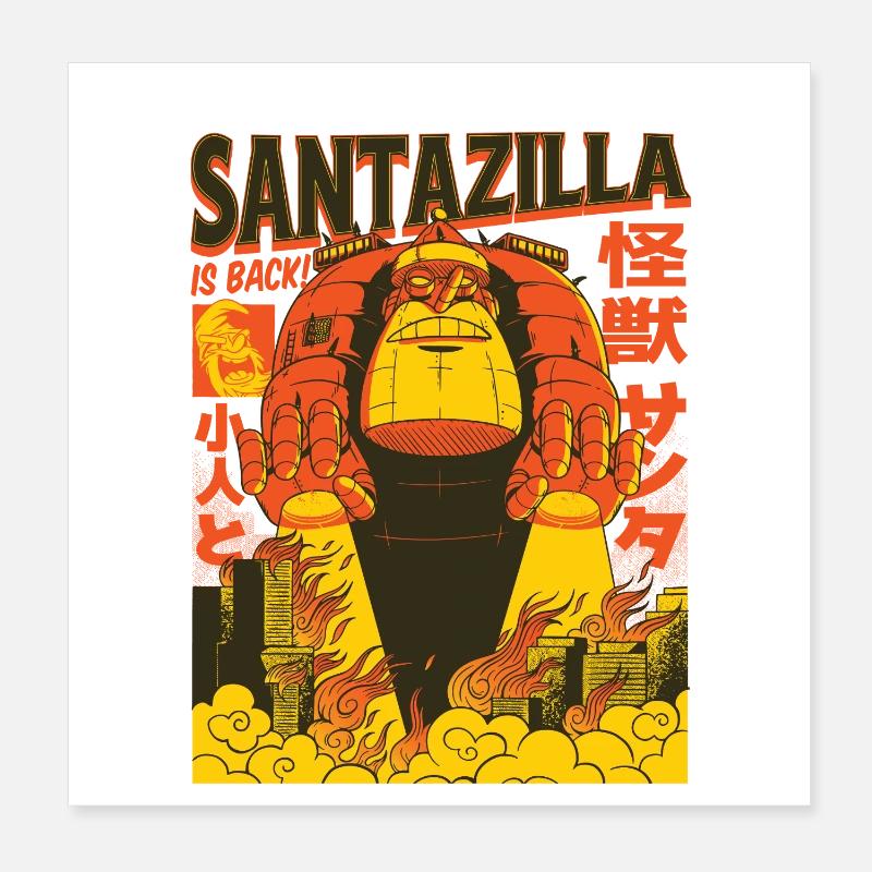 Géant Père Noël en mode Kaiju Retro Poster 20 x 20 cm
