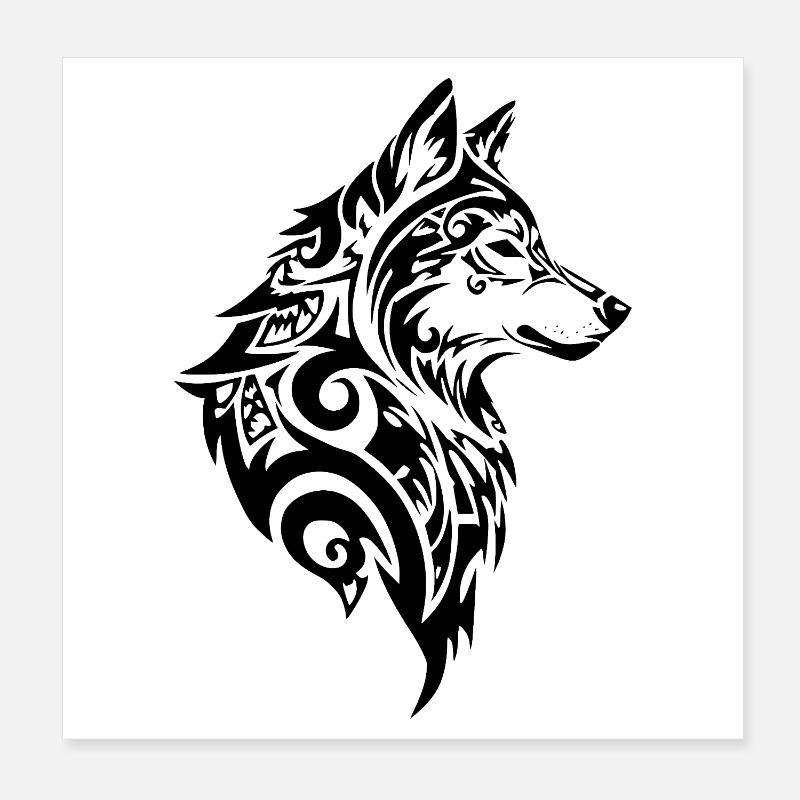 Tatouage Tribal Loup Poster 20 x 20 cm