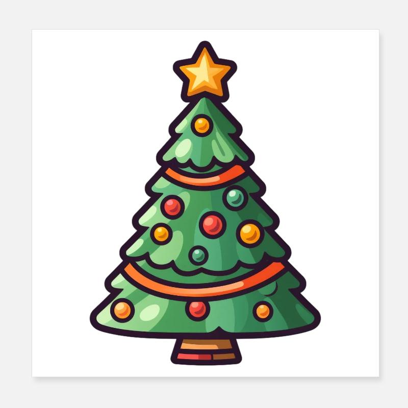 Festive Christmas Tree Cartoon Design Poster 8" x 8" (20x20 cm)