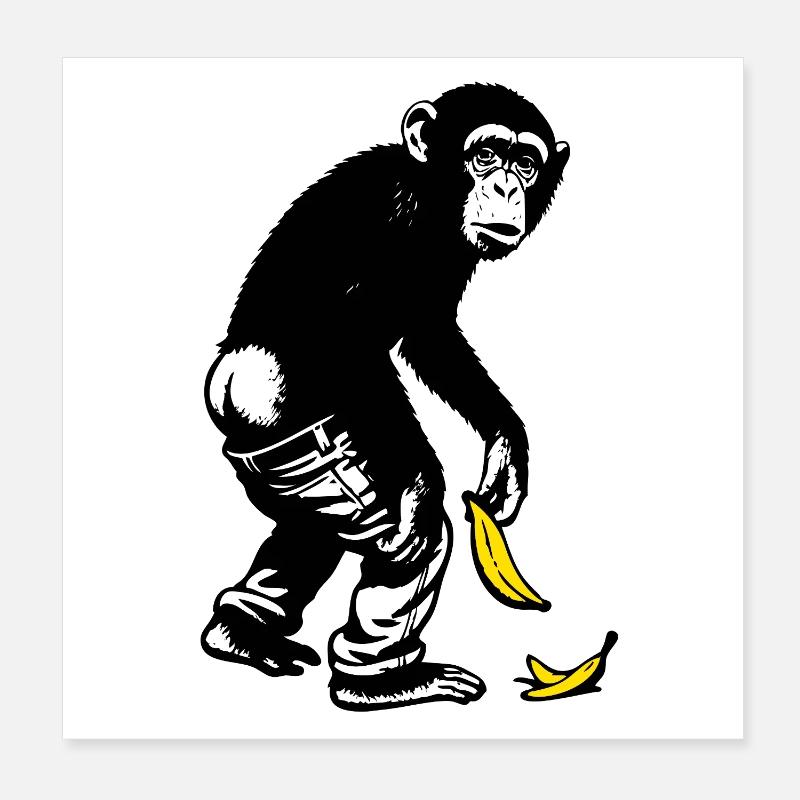 Singe graphique avec banane glisse dans le pantalon Poster 20 x 20 cm