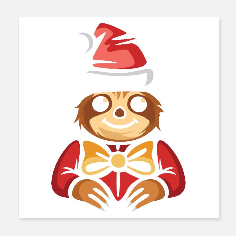 Christmas sloth with hat and bow Poster 8" x 8" (20x20 cm)