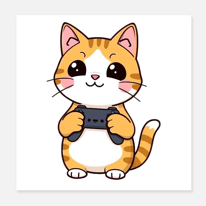 Chat de jeu avec manette Poster 20 x 20 cm